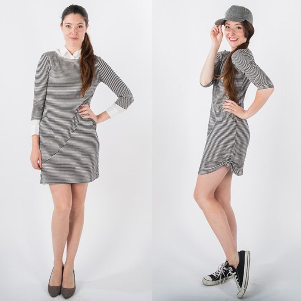 Betabrand Navy Striped 30-day Jersey Mini Dress